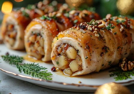 Никаких скучных запеканок! Фаршированные рулетики «Новогодние» — нужны грудка, яблоки и сливки