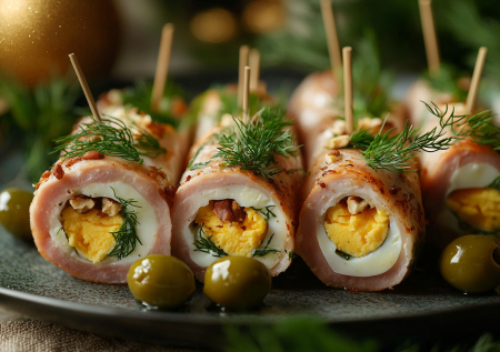 Буду готовить эту закуску на Новый год за 15 минут: обалденные рулеты из ветчины с огненной начинкой