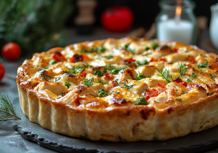 Беру грудку, сыр и немного молока — пеку пирог «Новогодний»! Рецепт прост — станет звездой праздничного стола