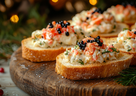 Теплые брускетты «Новогодняя ночь»: хрустящая закуска с морским акцентом — невероятная вкуснятина к вину и шампанскому