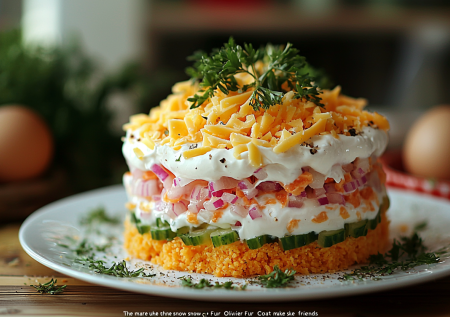 Вкуснее шубы и оливье — слоеный салат «Кобыла под снегом»: 5 ингредиентов и сыр. Получается очень нежным и вкусным