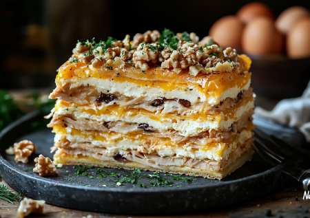 Беру лаваш, грудку и сыр. Готовлю слоеный торт «Наполеон» — на выходе шикарное блюдо: и салат, и закуска