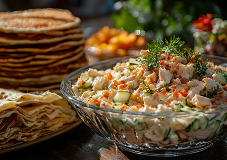 Забудьте про оливье: этот салат с сервелатом и яичными блинчиками — хит среди закусок на Новый год