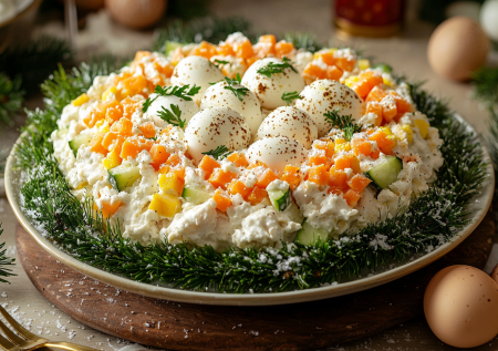 Питательный слоеный салат «Снежные сугробы»: этот трюк с яйцами покорит всех гостей