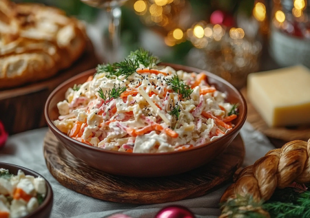 Из всех закусок этот салат улетит первым: готовим с сыром-косичкой — ничего варить не нужно