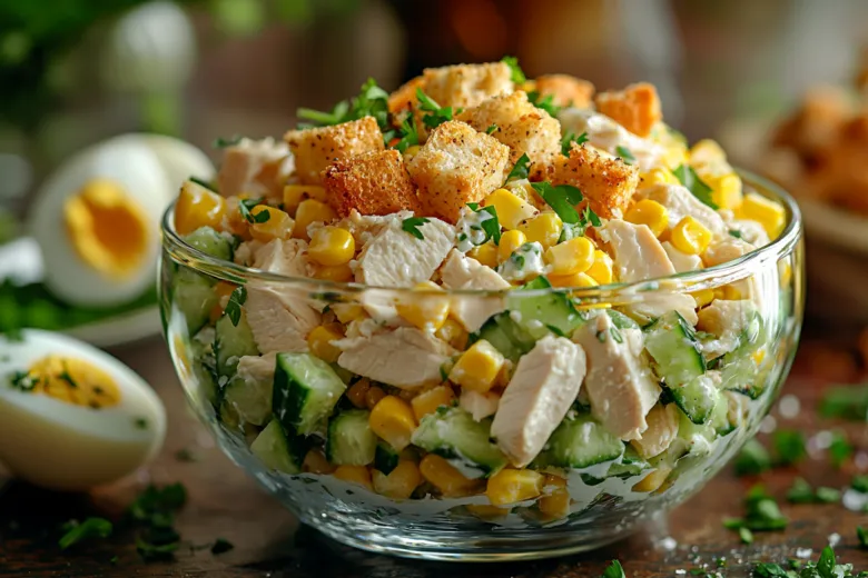 Простой салат с сухариками: готов за 10 минут