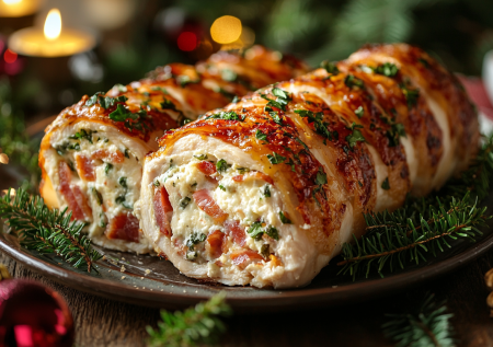 Готовлю закусочный рулет на Новый год за 10 минут — из куриного фарша, сыра и бекона для праздника без хлопот