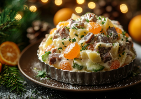 Новогодний салат «Сюрприз» с печенью и мандаринами: смели за минуту даже те, кто говорил, что ингредиенты не сочетаются