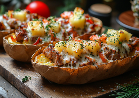 Изумительная идея порционного горячего на Новый год: мясо с картошкой по-французски с ананасами