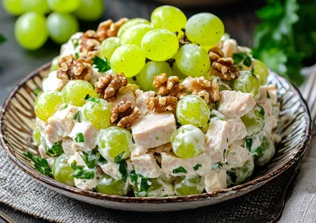 Изумительный салат «Тиффани» с виноградом и грецкими орехами: удачное сочетание ингредиентов и 5 минут на сборку