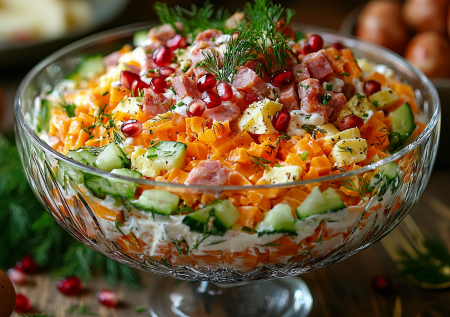 Салат «Новогодняя ночь»: яркий аккорд для праздничного стола из 5 ингредиентов. Минимум времени, а вкус шикарный