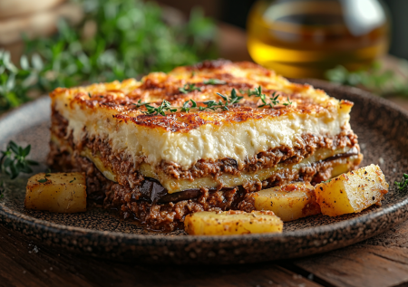 Готовить мусаку очень просто: запеканка по-гречески, которая не займет много времени — нужен фарш, баклажан и картошка