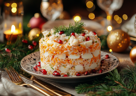 Салат «Новогодний бархат» с морковкой и крабовыми палочками: простой рецепт, который покорит гостей