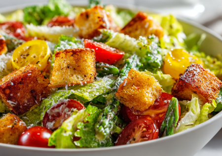 Салат «Цезарь» со спаржей: веганское лакомство за 10 минут