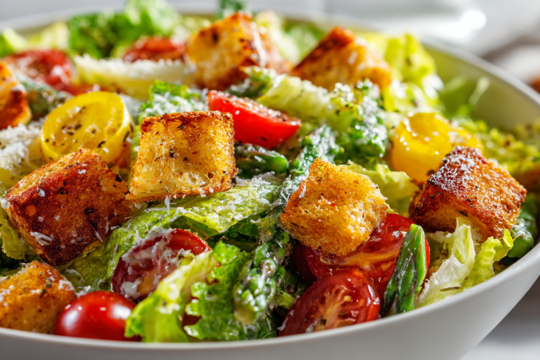 Веганский салат «Цезарь» со спаржей