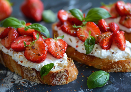Брускетта с рикоттой и клубникой: вечерний перекус для сохранения талии