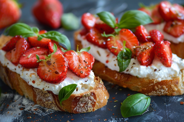 Брускетта с рикоттой и клубникой: вечерний перекус для сохранения талии