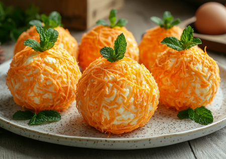 Закусочные шарики на Новый год «Мандаринки» — нужна морковка и копченая курица: вкус просто божественный — съедаются мгновенно