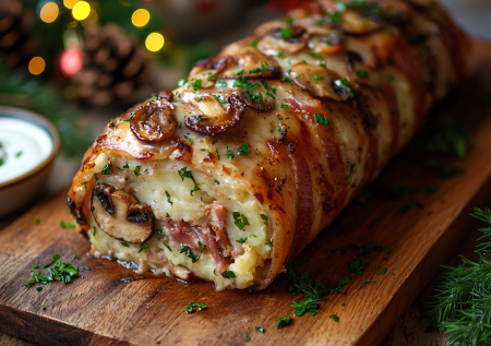Рулет «Праздничный» на Новый год: обалденная закуска с пюре и беконом — такую вы точно не пробовали