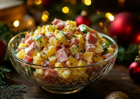 Новогодний салат «Неоливье» — простой, яркий и очень вкусный. Похож на знаменитого брата внешне, а на вкус понравился даже больше