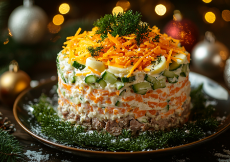 Бюджетный салат на Новый год «Печень на подушке» — очень простой и безумно вкусный. Его сметают даже нелюбители печени