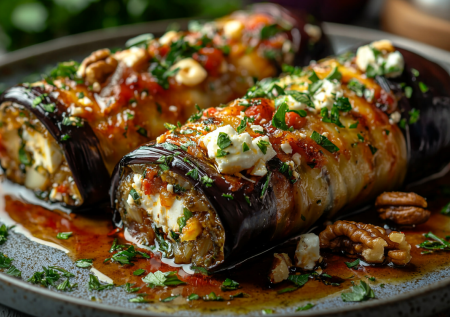 Рулетики из баклажанов по-гречески: сочетание феты, орехов и свежей зелени — добиваемся средиземноморского вкуса за 20 минут