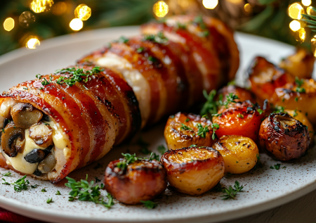 Горячее на Новый год быстро и вкусно: куриные рулетики в беконе — новогодняя феерия на вашем столе