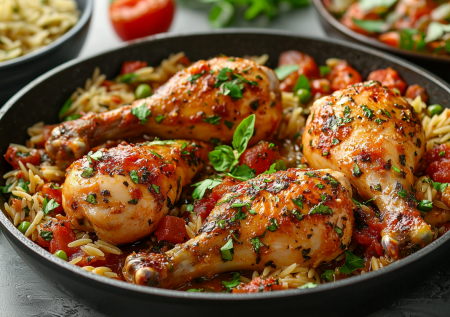 Обожаю, когда быстро и без заморочек: курочка в томатном соусе с орзо в сковороде