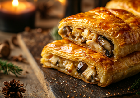Порционное горячее на Новый год с курицей и грибами: фантастические конвертики в слоеном тесте