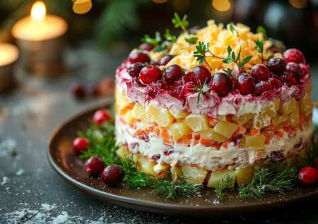 Салат «Дымок» с клюквой: отлично впишется в новогодний стол наравне с оливье и шубой