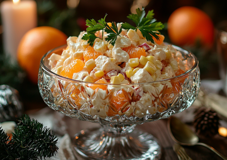 Салат с мандаринами — в нем сочетается все на 100%: рискнула раз приготовить, и теперь он в любимчиках