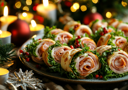 Закуска «Розочки» на праздничный стол: лаваш, колбаса, листик салата — и готово