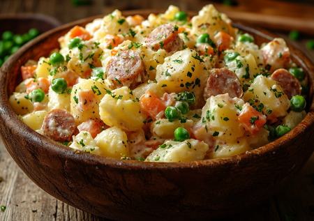 Салат «Колбасный» — вкусный и простой: всего 4 ингредиента, и чумовая закуска готова