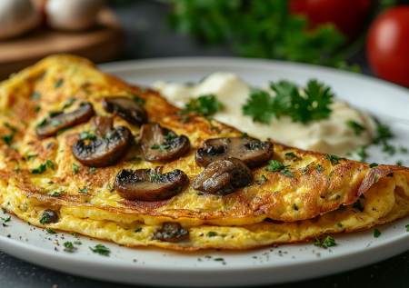 Лучший семейный завтрак за 7 минут: омлет с тянущимся сыром и шампиньонами для заряда энергии