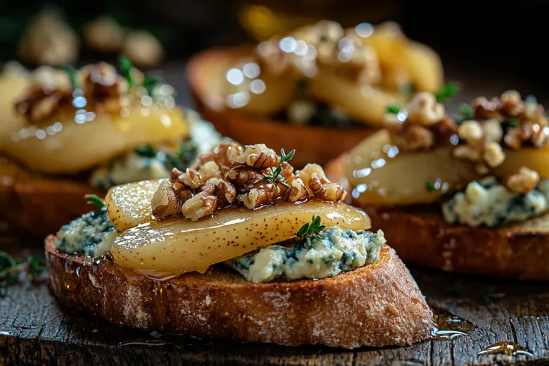 Брускетта с грушей, горгонзолой и грецкими орехами: готовим за 10 минут