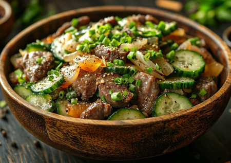 Праздничный салат из трех ингредиентов, который собирают первым: простой рецепт с печенью, огурчиками и сладковатым луком