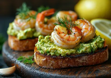 Брускетта с авокадо и креветками: простая и очень эффектная закуска