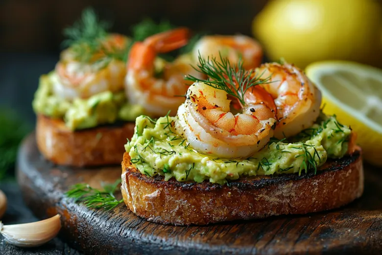 Брускетта с авокадо и креветками: простая и очень эффектная закуска