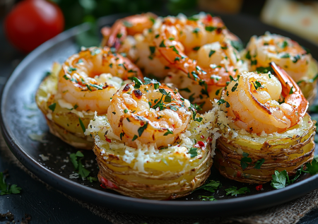 Картофельные гнезда с креветками на новогодний стол — идея для роскошного ужина: никаких хитростей, только картошка, креветки и сыр