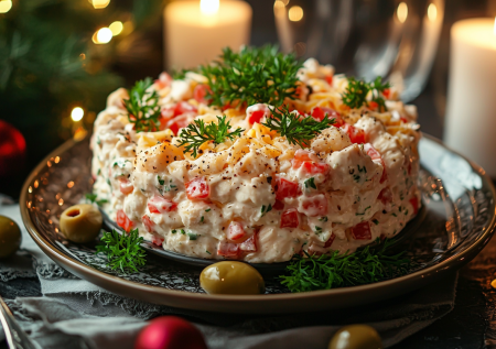 Салат «Великолепная четверка» на Новый год: обязательный компаньон к знаменитым оливье и шубе. Готовить проще, а по вкусу не уступает