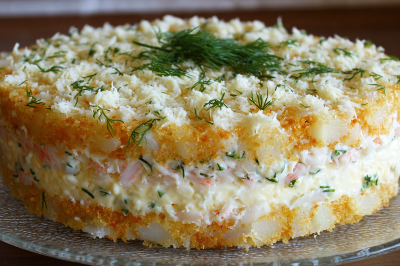 Закусочный торт из крабовых палочек