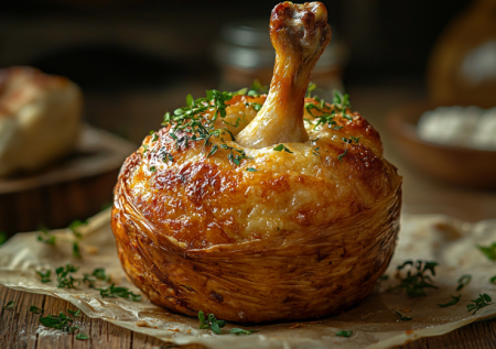 Быстрый и нарядный ужин из пачки теста и куриных ножек. Новогодние «мешочки» — под красное вино и шампанское