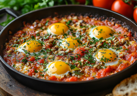 Зимняя шакшука с фаршем и еще 1 секретом: обалденная яичница на завтрак или ужин — сытный и согревающий вариант любимого блюда