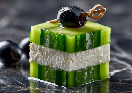 Быстрые и яркие: канапе с брынзой, огурцом и оливками