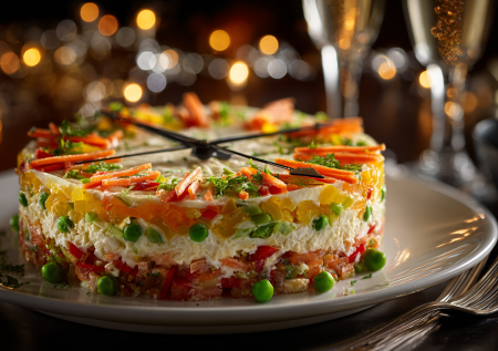 Новогодний салат в виде часов — обратный отсчет к празднику