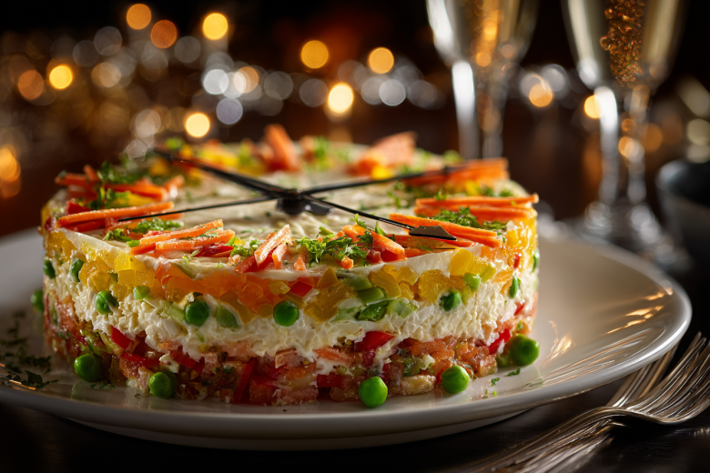 Новогодний салат в виде часов — обратный отсчет к празднику