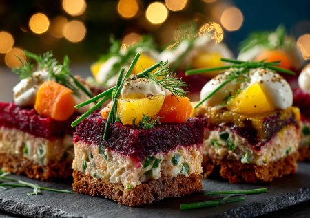 Канапе «Селедка на шубе»: привычный вкус в новом формате