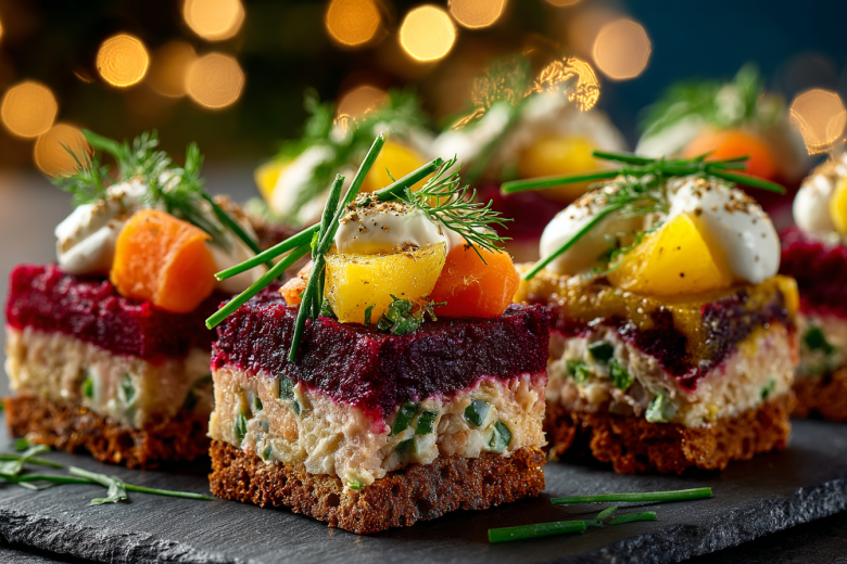 Канапе «Селедка на шубе»: привычный вкус в новом формате