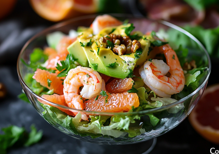 Прощай, крабовый! Собираю салат «Коралловый риф» с грейпфрутом и креветками. Элегантно и просто