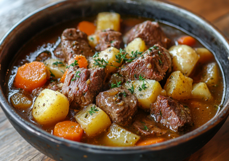 Правильная тушеная картошка с говядиной: бульон без лохмотьев и мягкое мясо
